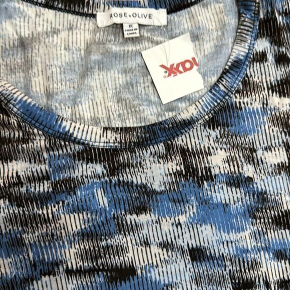 Rose+Olive Blue Gray Black Knit Plus Top Blouse Shirt 1X NWT - Picture 2 of 4